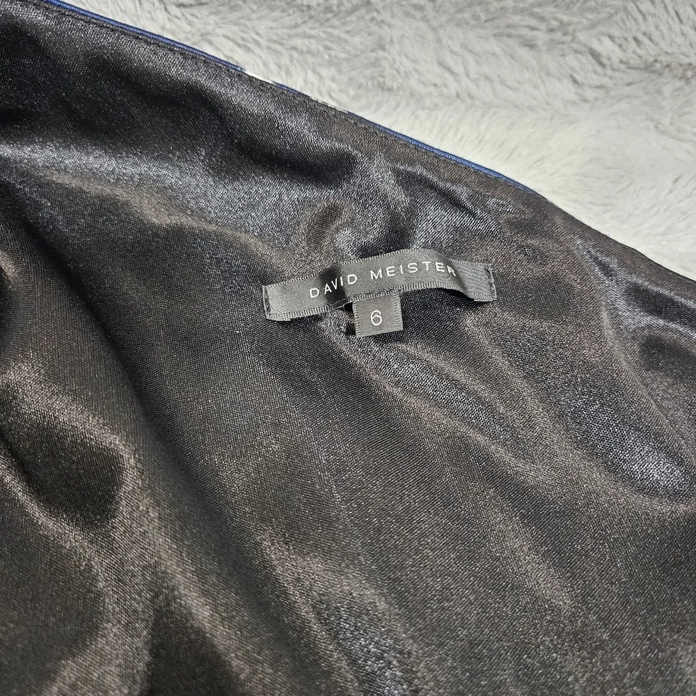 David Meister Blue Pearl Satin One Shoulder Sheath Cocktail Dress Jewel Print 6 - Picture 7 of 13